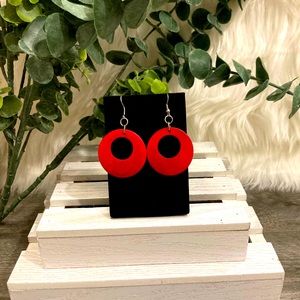 Hot Pink Wooden Dangling Earrings